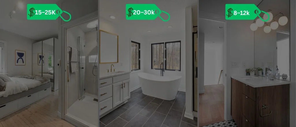 Visual comparison of ensuite, main, and powder room renovations