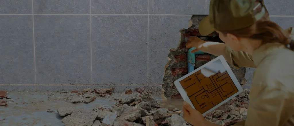 A plumber uncovers hidden water damage behind tiles