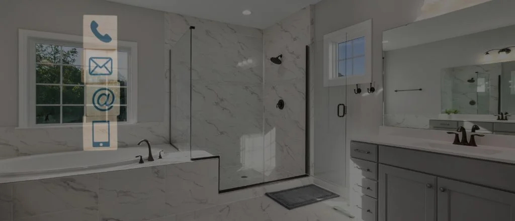 A stylish modern bathroom background symbolising easy contact options